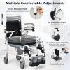Giantex 4-in-1 Bedside Commode Shower Wheelchair, Commode Chair for Toilet with Arms, 4 Lockable Wheels, Detachable Bucket, Height Adjustable & Flip-up Footrest, Padded Mobile Toilet Chair