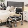Giantex 4-in-1 Bedside Commode Shower Wheelchair, Commode Chair for Toilet with Arms, 4 Lockable Wheels, Detachable Bucket, Height Adjustable & Flip-up Footrest, Padded Mobile Toilet Chair