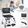 Giantex 4-in-1 Bedside Commode Shower Wheelchair, Commode Chair for Toilet with Arms, 4 Lockable Wheels, Detachable Bucket, Height Adjustable & Flip-up Footrest, Padded Mobile Toilet Chair