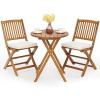 Giantex 3Pcs Patio Bistro Set, Wood Folding Table Set, 2 Cushioned Chairs for Garden Yard, Outdoor Furniture Round Table (Natural & Navy Blue)(Natural & Beige)