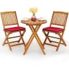 Giantex 3Pcs Patio Bistro Set, Wood Folding Table Set, 2 Cushioned Chairs for Garden Yard, Outdoor Furniture Round Table (Natural & Navy Blue)(Natural & Red)
