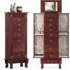 Giantex Standing Jewelry Cabinet with 7 Drawers, Flip-Top Mirror, 2 Side Doors with 12 Necklace Hooks, Divided Ring Compartments, Velvet-Lined Jewelry Armoire Organizer Chest (Weathered Gray)(Cherry)