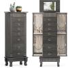 Giantex Standing Jewelry Cabinet with 7 Drawers, Flip-Top Mirror, 2 Side Doors with 12 Necklace Hooks, Divided Ring Compartments, Velvet-Lined Jewelry Armoire Organizer Chest (Weathered Gray)(Weathered Gray)