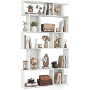 Giantex 5-Tier Bookshelf, 10-Cube Geometric Book Case with 5 Closed-Back Cubbies, Anti-toppling Kits, Open Display Storage Shelf for Living Room, Home Office, Bedroom, Rustic Brown(White)