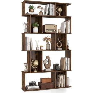 Giantex 5-Tier Bookshelf, 10-Cube Geometric Book Case with 5 Closed-Back Cubbies, Anti-toppling Kits, Open Display Storage Shelf for Living Room, Home Office, Bedroom, Rustic Brown(Rustic Brown)
