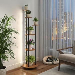 Giantex Plant Stand Indoor with Lights & Wheels, 57” Tall Flower Pot Stand Display Rack for Multiple Plants, 6 Tiered Lighted Corner Plant Shelf Holder for Small Spaces Living Room Balcony Patio, Rustic Brown(Natural)