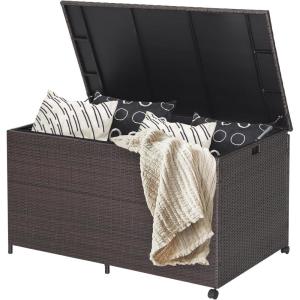 Giantex Wicker Outdoor Deck Box – 133 Gallon Storage Box with Lid, Waterproof Liner and Universal Wheels, PE Rattan Storage Container for Cushions, Gardening Tools, Patio Storage, Brown