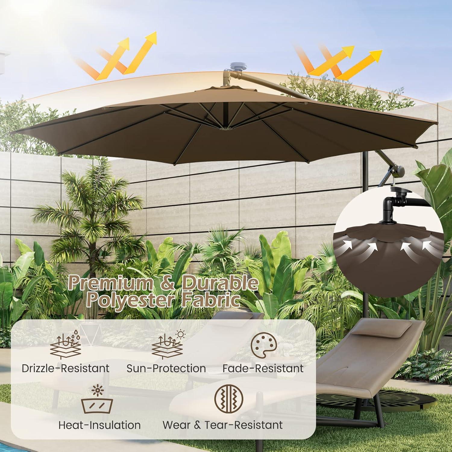image:imageGiantex 10 ft Offset Patio Umbrella with 112 Solar Meteor Shower Lights Outdoor Cantilever Umbrellas with 8 Ribs Easy Tilt Adjustment Hanging Market Umbrella for Backyard Garden Lawn PoolsideCoffee