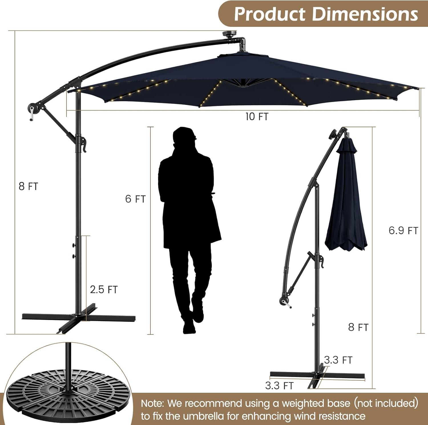 image:imageGiantex 10 ft Offset Patio Umbrella with 112 Solar Meteor Shower Lights Outdoor Cantilever Umbrellas with 8 Ribs Easy Tilt Adjustment Hanging Market Umbrella for Backyard Garden Lawn PoolsideNavy