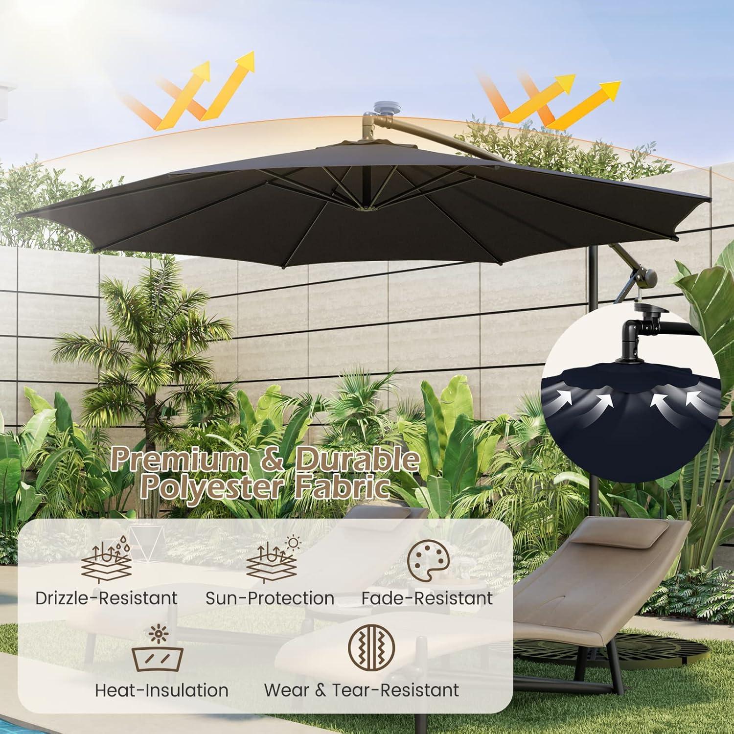 image:imageGiantex 10 ft Offset Patio Umbrella with 112 Solar Meteor Shower Lights Outdoor Cantilever Umbrellas with 8 Ribs Easy Tilt Adjustment Hanging Market Umbrella for Backyard Garden Lawn PoolsideNavy
