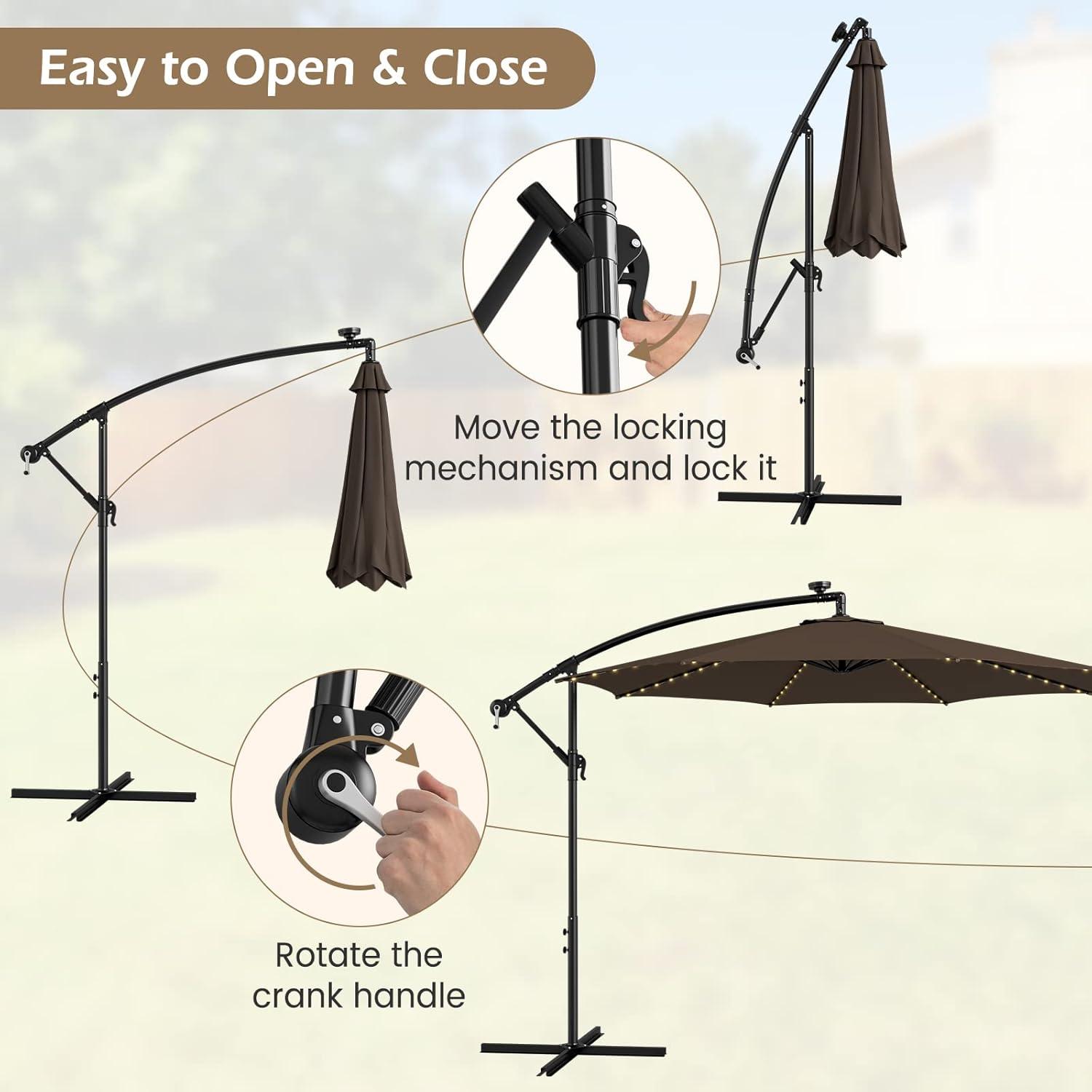 image:imageGiantex 10 ft Offset Patio Umbrella with 112 Solar Meteor Shower Lights Outdoor Cantilever Umbrellas with 8 Ribs Easy Tilt Adjustment Hanging Market Umbrella for Backyard Garden Lawn PoolsideCoffee
