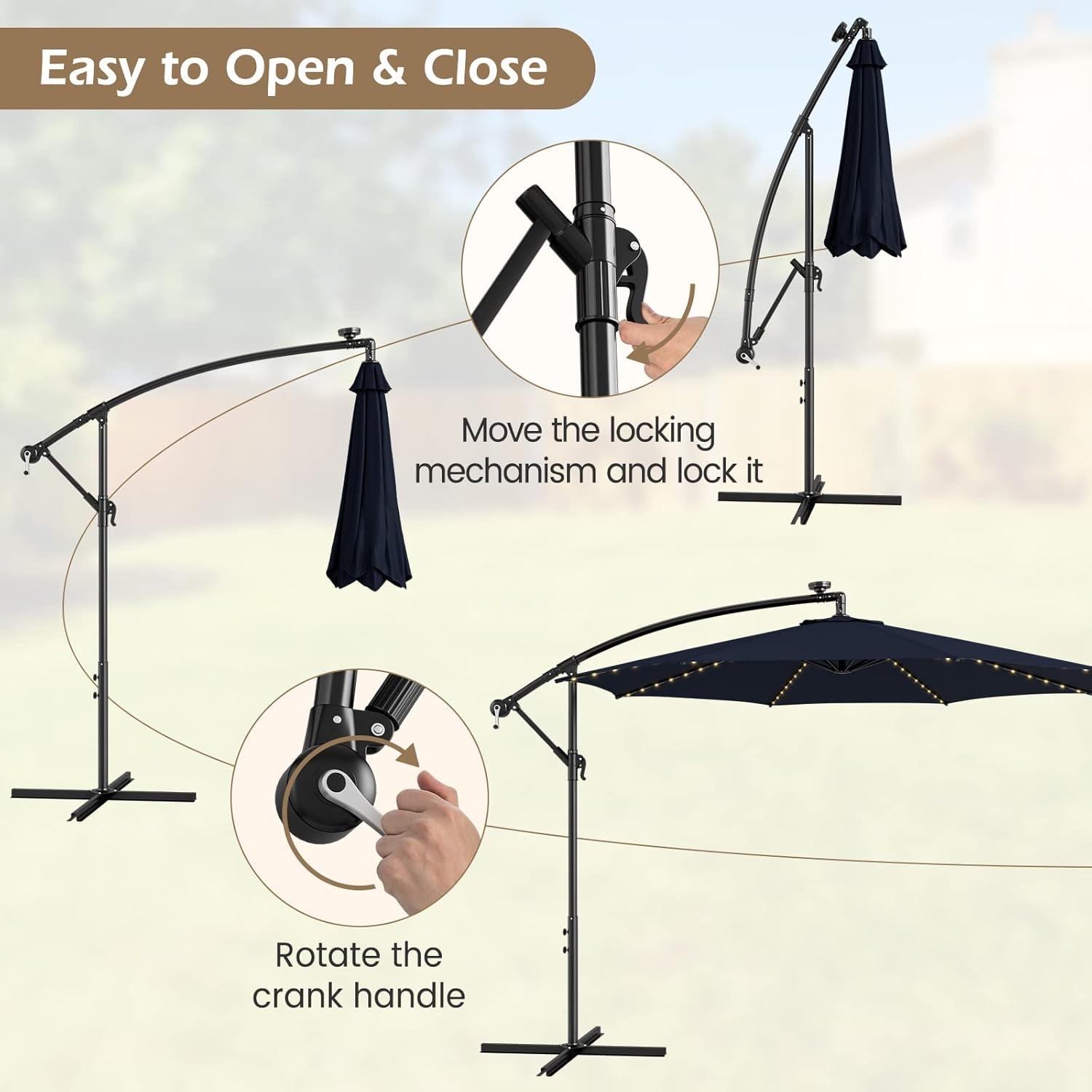 image:imageGiantex 10 ft Offset Patio Umbrella with 112 Solar Meteor Shower Lights Outdoor Cantilever Umbrellas with 8 Ribs Easy Tilt Adjustment Hanging Market Umbrella for Backyard Garden Lawn PoolsideNavy