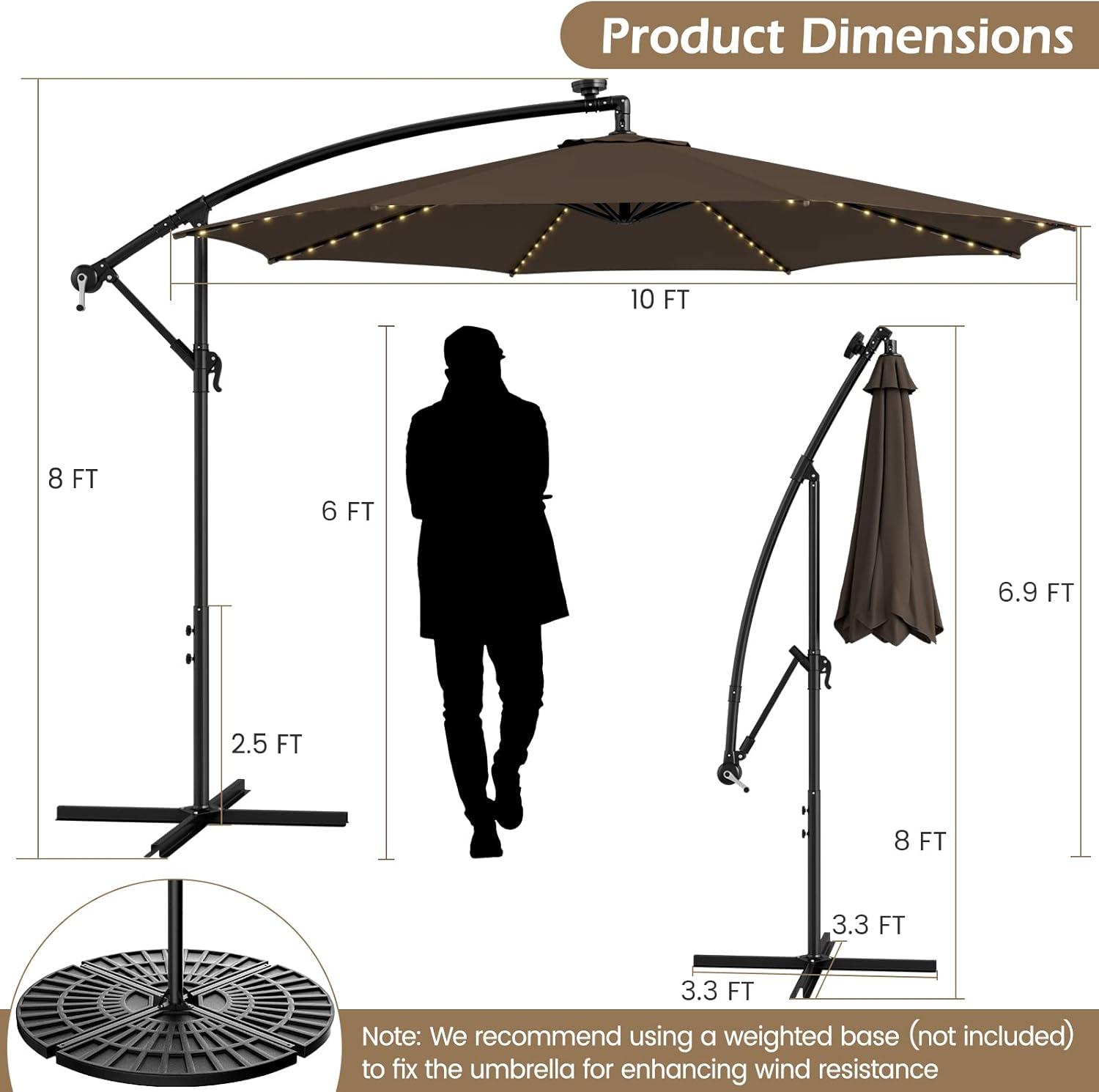 image:imageGiantex 10 ft Offset Patio Umbrella with 112 Solar Meteor Shower Lights Outdoor Cantilever Umbrellas with 8 Ribs Easy Tilt Adjustment Hanging Market Umbrella for Backyard Garden Lawn PoolsideCoffee
