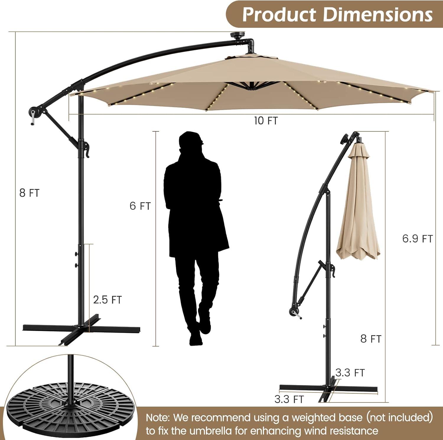 image:imageGiantex 10 ft Offset Patio Umbrella with 112 Solar Meteor Shower Lights Outdoor Cantilever Umbrellas with 8 Ribs Easy Tilt Adjustment Hanging Market Umbrella for Backyard Garden Lawn PoolsideBeige