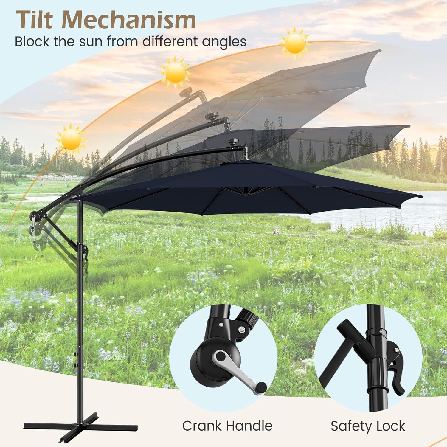 image:imageGiantex 10 ft Offset Patio Umbrella with 112 Solar Meteor Shower Lights Outdoor Cantilever Umbrellas with 8 Ribs Easy Tilt Adjustment Hanging Market Umbrella for Backyard Garden Lawn PoolsideNavy