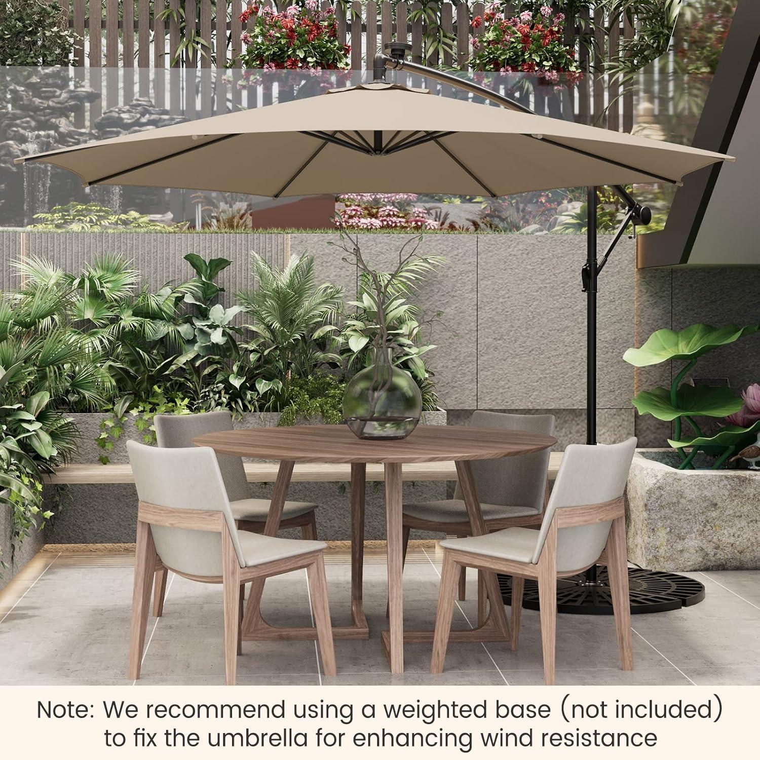 image:imageGiantex 10 ft Offset Patio Umbrella with 112 Solar Meteor Shower Lights Outdoor Cantilever Umbrellas with 8 Ribs Easy Tilt Adjustment Hanging Market Umbrella for Backyard Garden Lawn PoolsideBeige