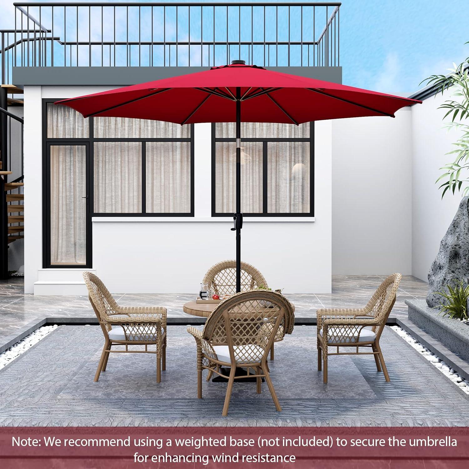 image:imageGiantex 10 ft Patio Umbrella with 112 Solar Meteor Shower Lights Outdoor Table Market Umbrellas with 8 Ribs Tilt Adjustment Crank Handle for Backyard Garden Lawn PoolsideBurgundy