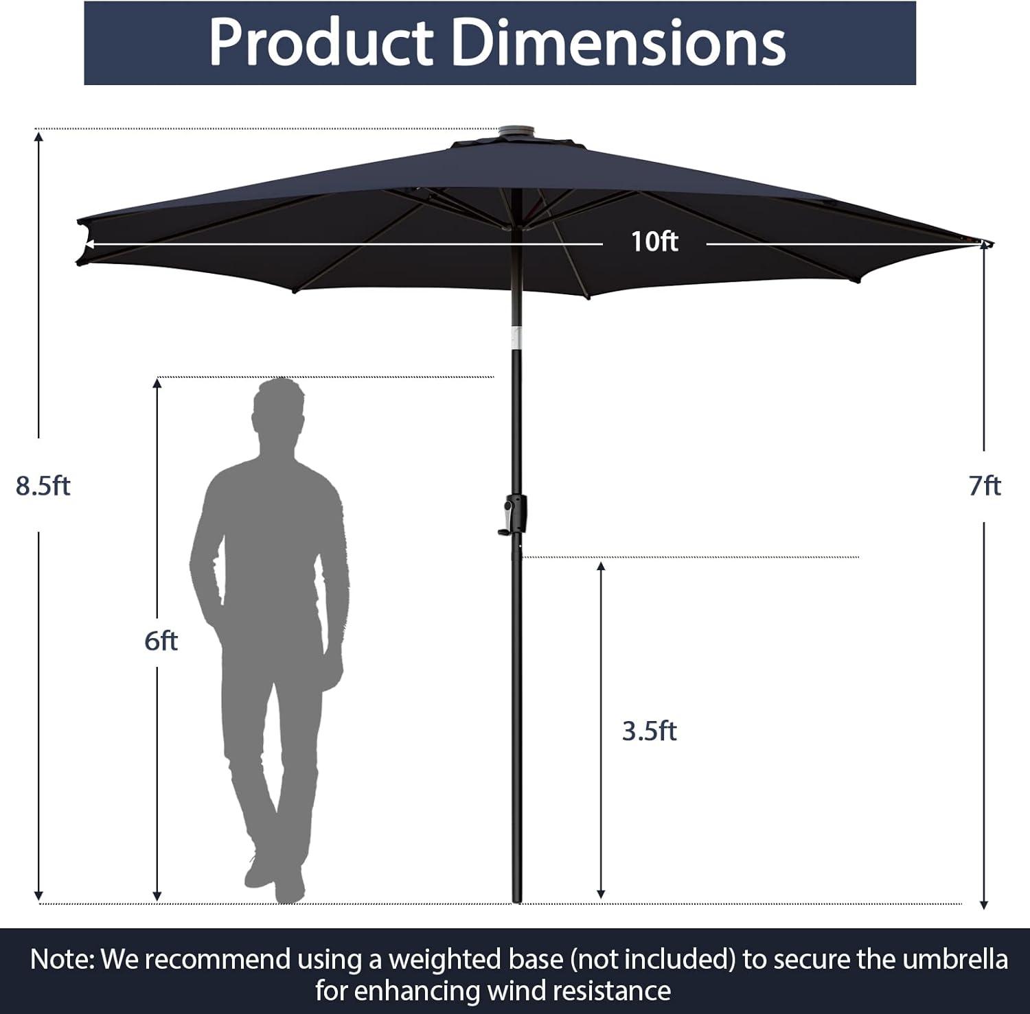 image:imageGiantex 10 ft Patio Umbrella with 112 Solar Meteor Shower Lights Outdoor Table Market Umbrellas with 8 Ribs Tilt Adjustment Crank Handle for Backyard Garden Lawn PoolsideNavy