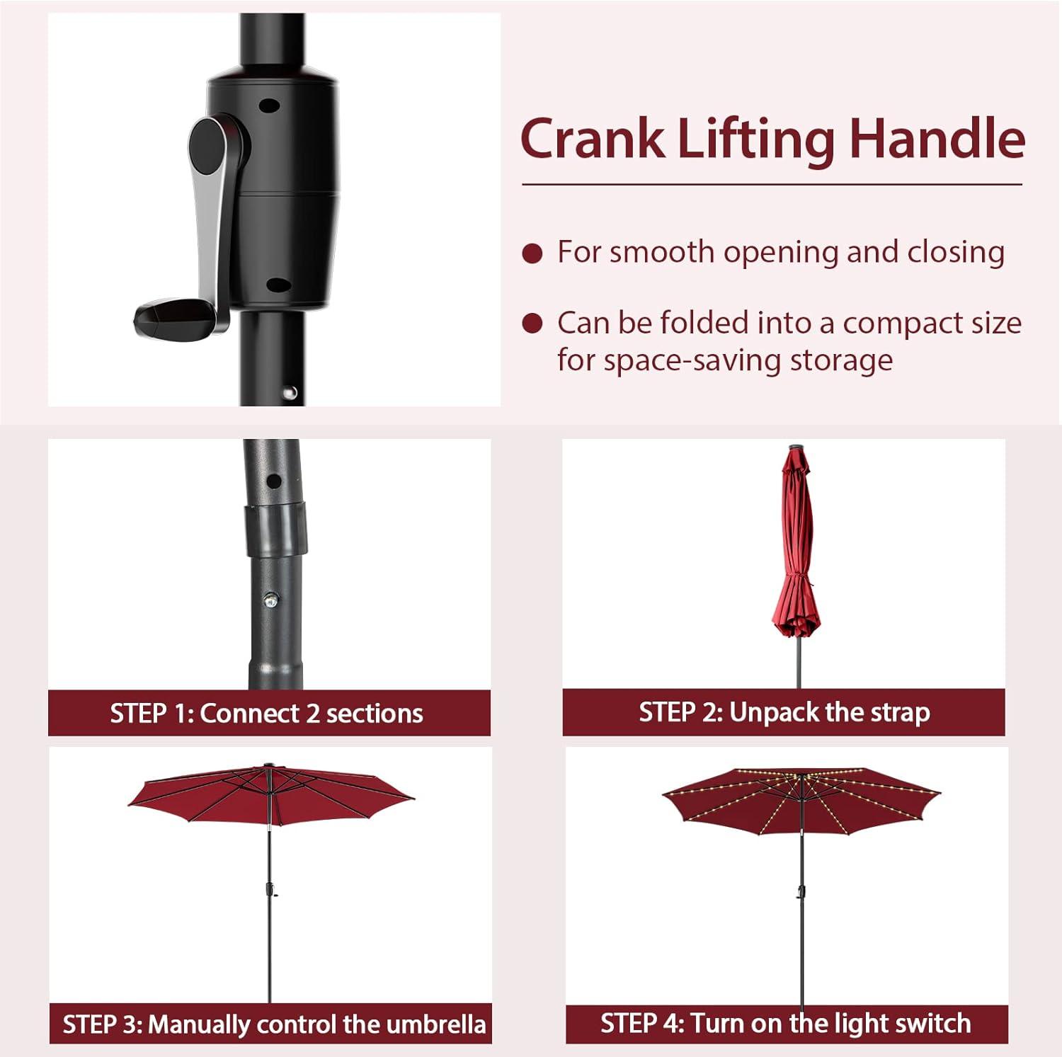 image:imageGiantex 10 ft Patio Umbrella with 112 Solar Meteor Shower Lights Outdoor Table Market Umbrellas with 8 Ribs Tilt Adjustment Crank Handle for Backyard Garden Lawn PoolsideBurgundy