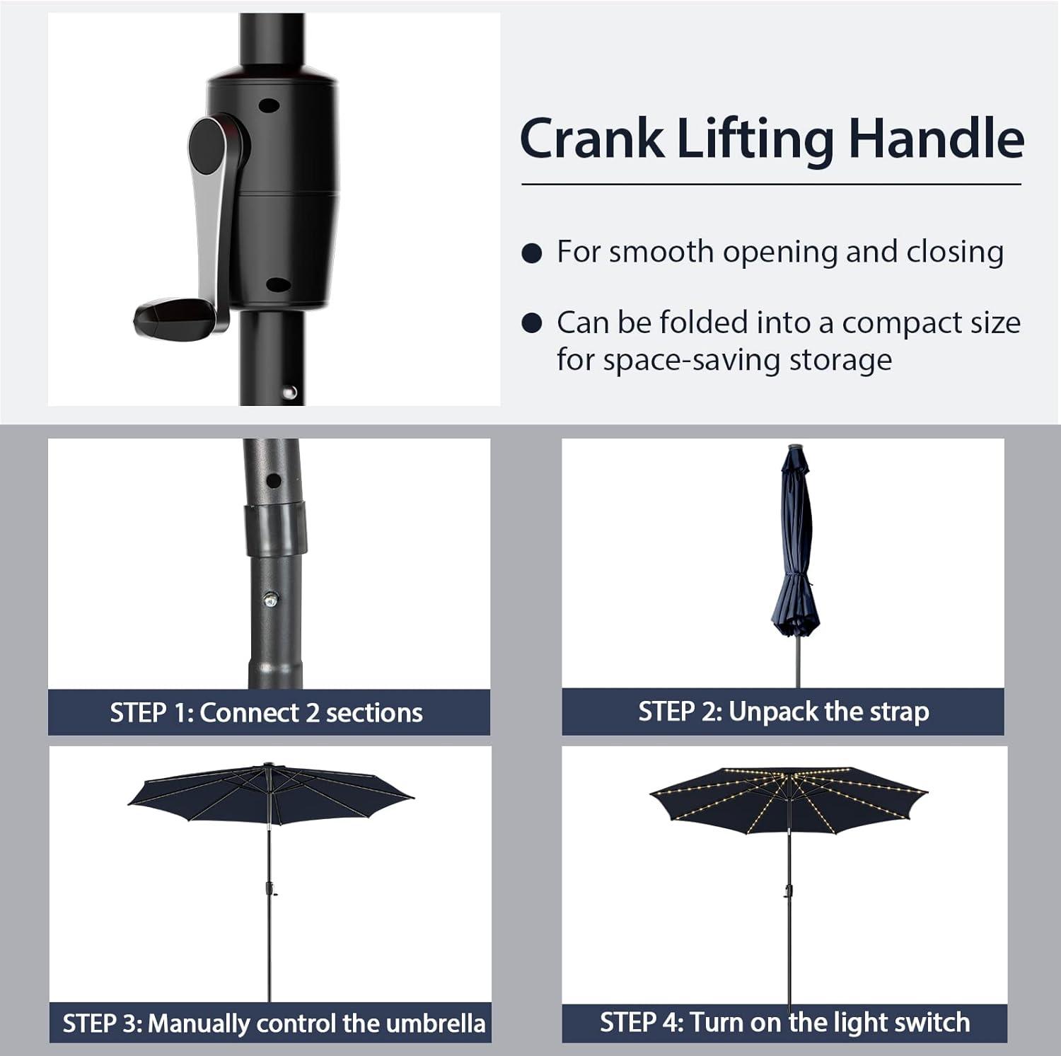 image:imageGiantex 10 ft Patio Umbrella with 112 Solar Meteor Shower Lights Outdoor Table Market Umbrellas with 8 Ribs Tilt Adjustment Crank Handle for Backyard Garden Lawn PoolsideNavy