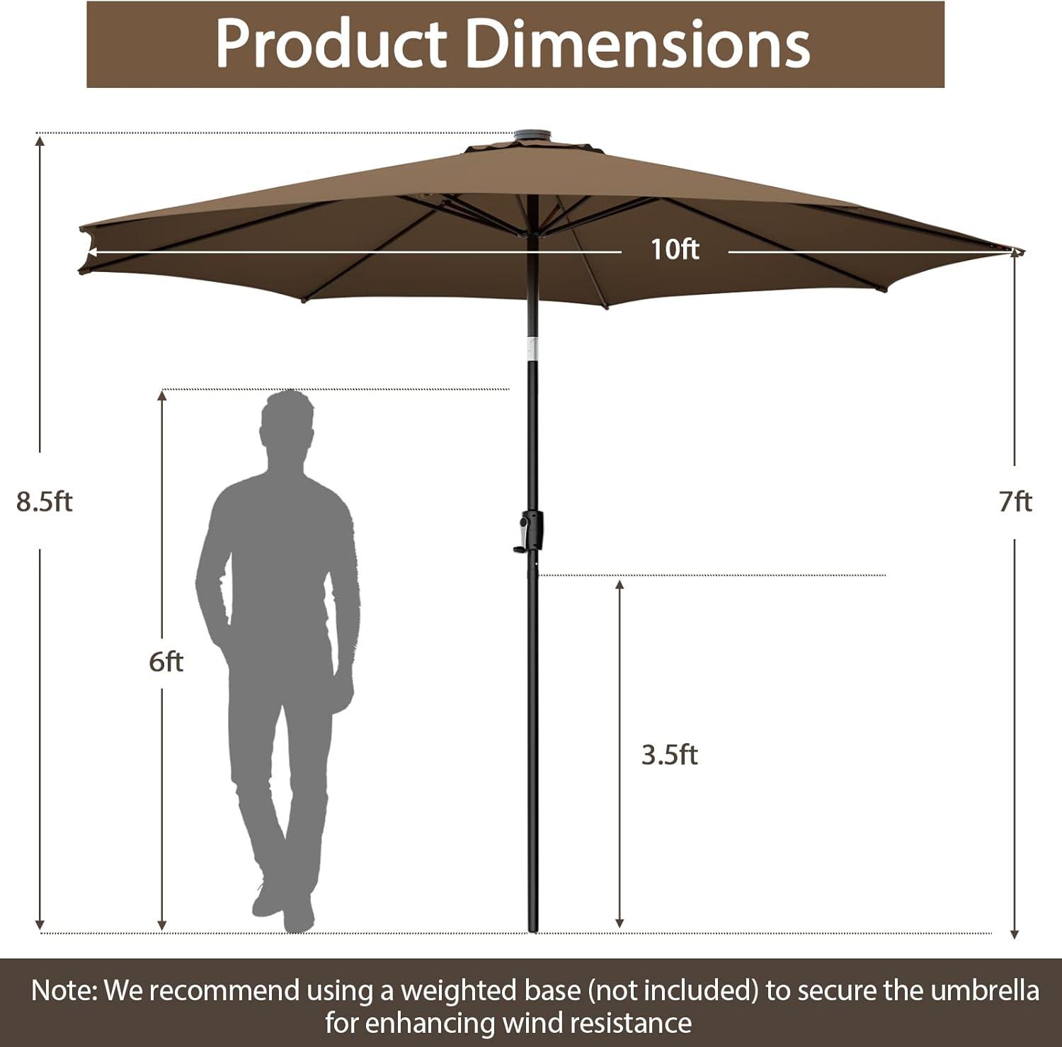 image:imageGiantex 10 ft Patio Umbrella with 112 Solar Meteor Shower Lights Outdoor Table Market Umbrellas with 8 Ribs Tilt Adjustment Crank Handle for Backyard Garden Lawn PoolsideCoffee
