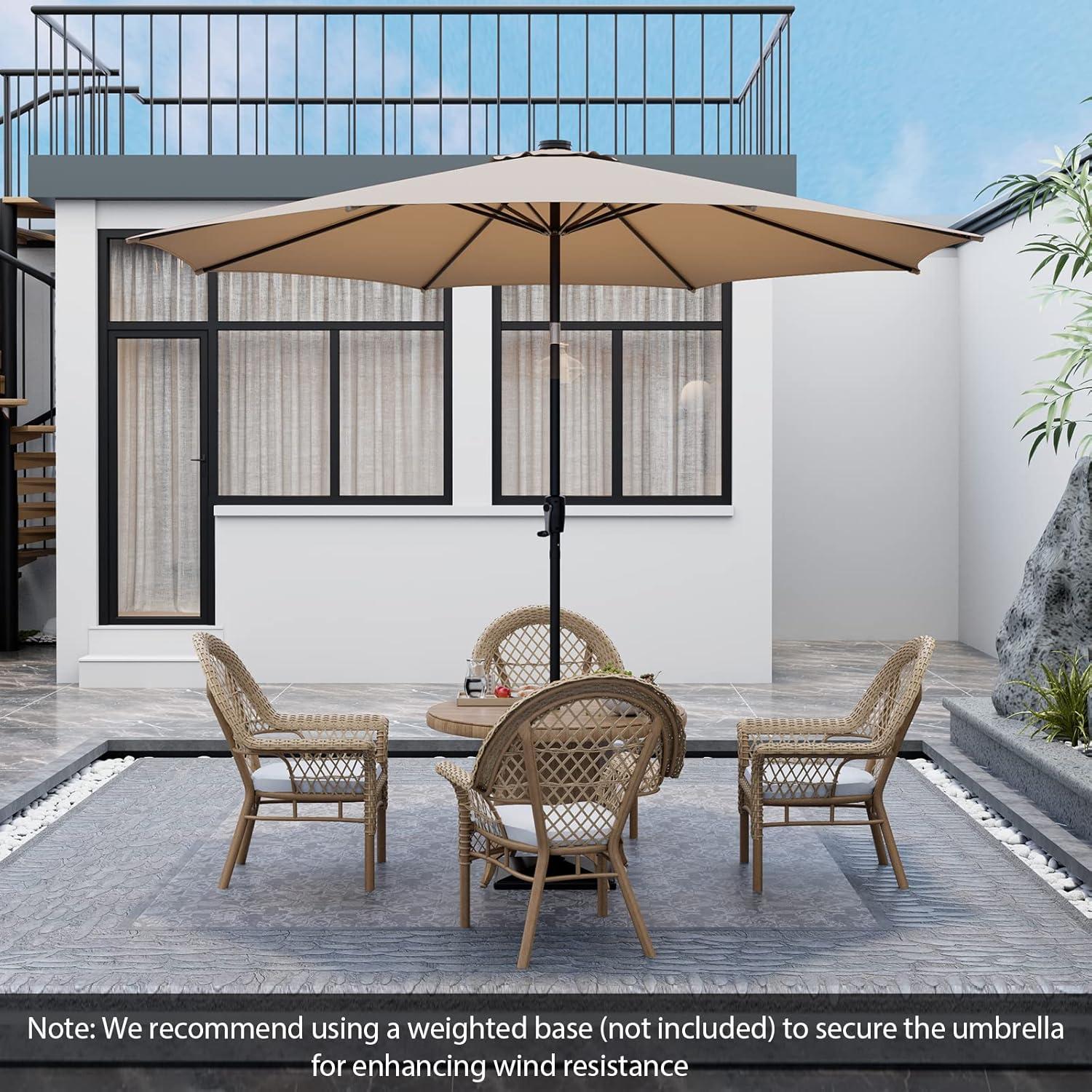 image:imageGiantex 10 ft Patio Umbrella with 112 Solar Meteor Shower Lights Outdoor Table Market Umbrellas with 8 Ribs Tilt Adjustment Crank Handle for Backyard Garden Lawn PoolsideBeige