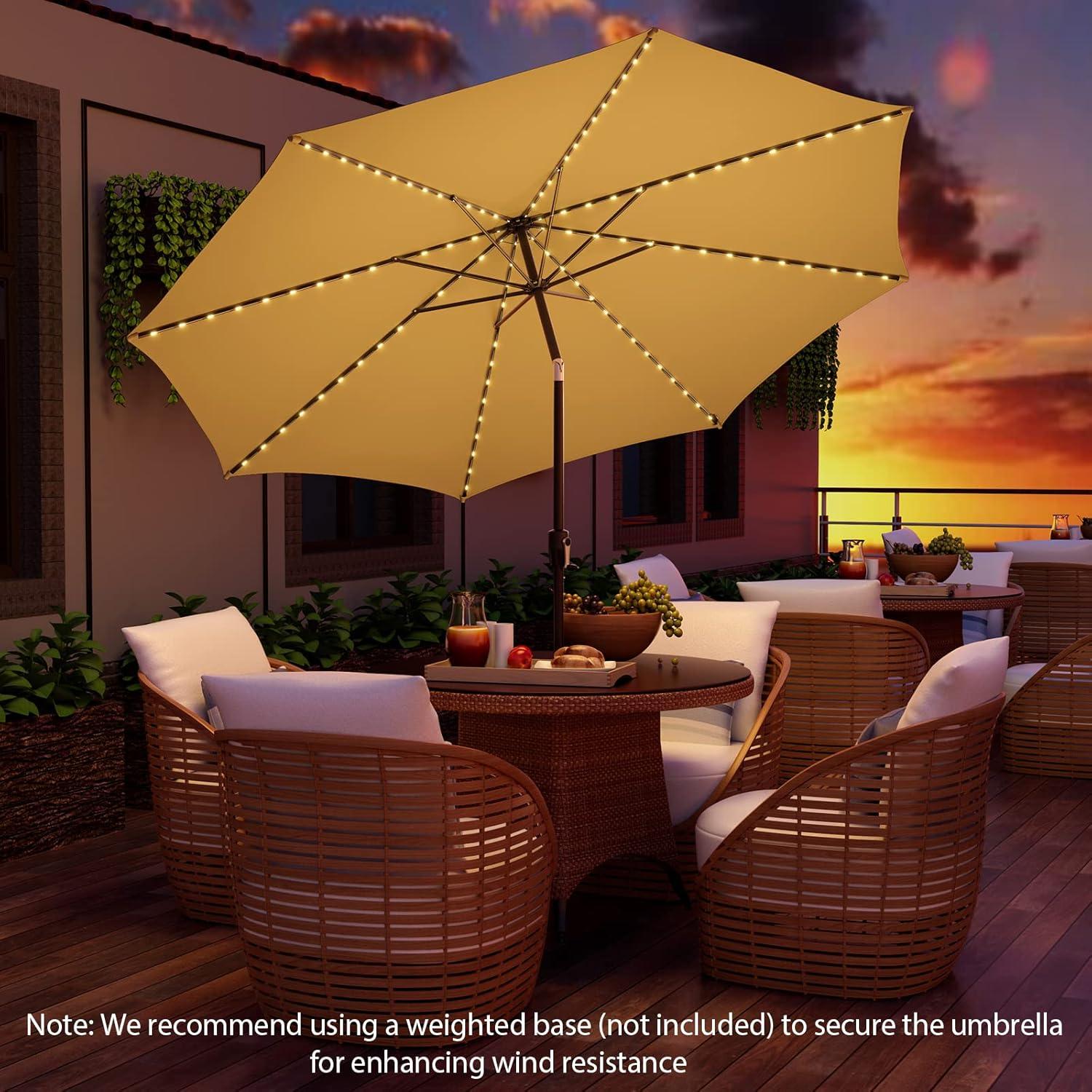 image:imageGiantex 10 ft Patio Umbrella with 112 Solar Meteor Shower Lights Outdoor Table Market Umbrellas with 8 Ribs Tilt Adjustment Crank Handle for Backyard Garden Lawn PoolsideBeige
