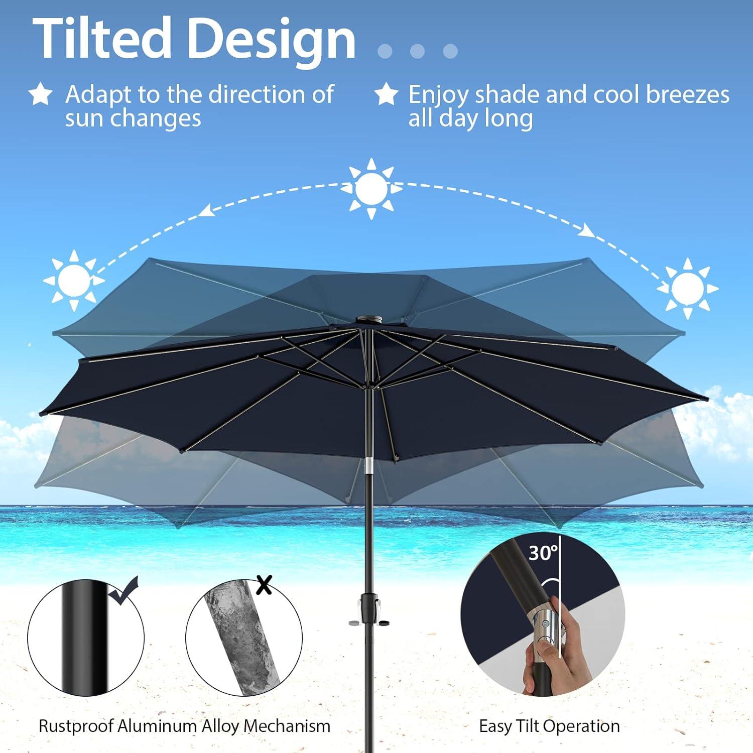image:imageGiantex 10 ft Patio Umbrella with 112 Solar Meteor Shower Lights Outdoor Table Market Umbrellas with 8 Ribs Tilt Adjustment Crank Handle for Backyard Garden Lawn PoolsideNavy