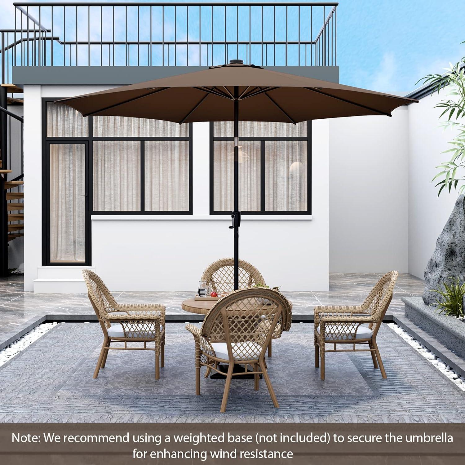 image:imageGiantex 10 ft Patio Umbrella with 112 Solar Meteor Shower Lights Outdoor Table Market Umbrellas with 8 Ribs Tilt Adjustment Crank Handle for Backyard Garden Lawn PoolsideCoffee
