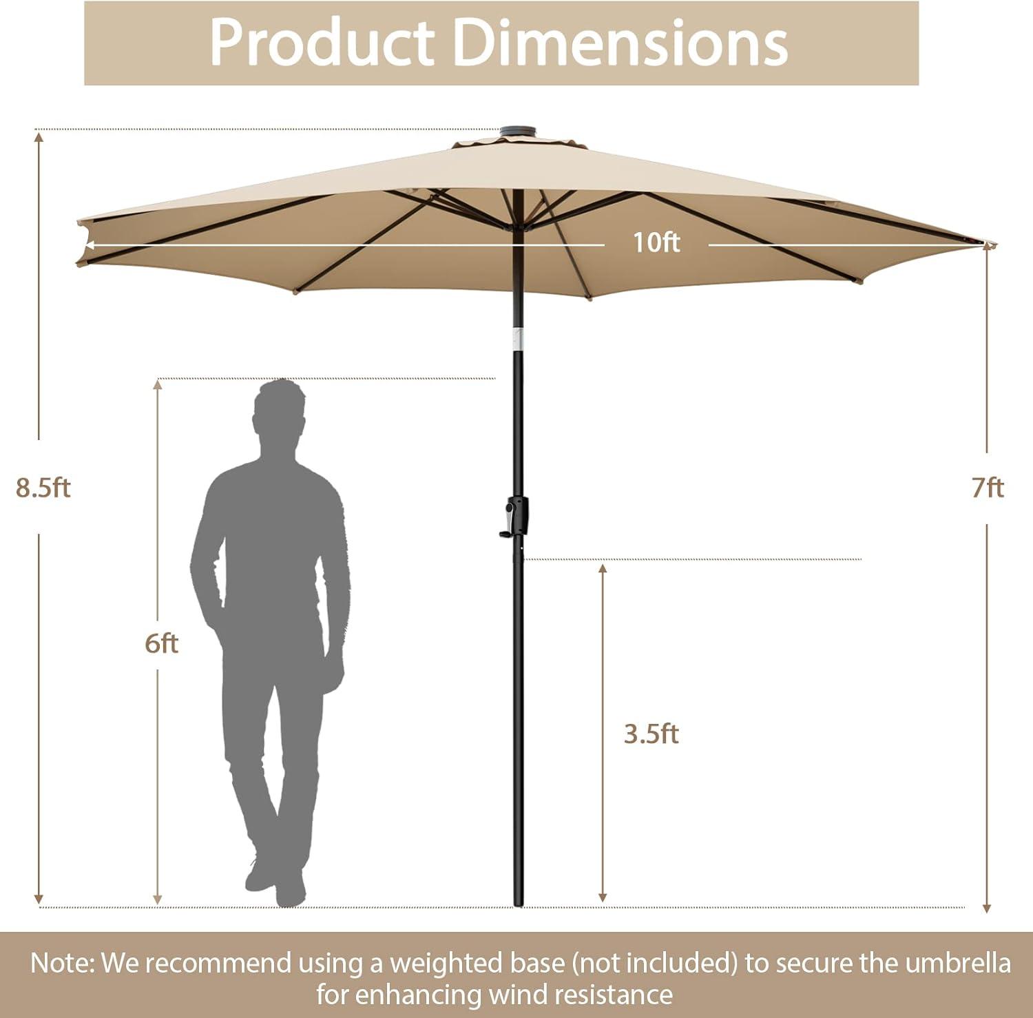 image:imageGiantex 10 ft Patio Umbrella with 112 Solar Meteor Shower Lights Outdoor Table Market Umbrellas with 8 Ribs Tilt Adjustment Crank Handle for Backyard Garden Lawn PoolsideBeige
