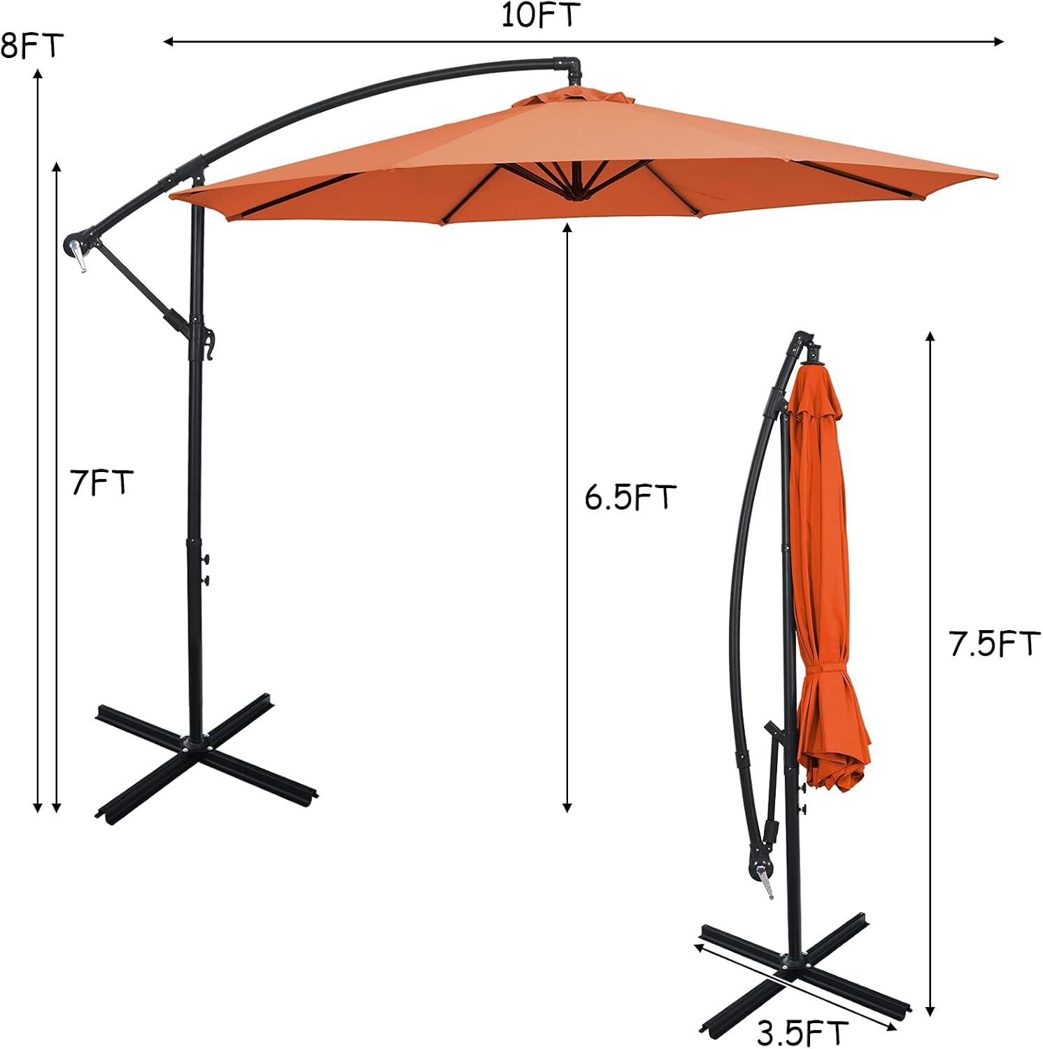 image:imageGiantex 10FT Patio Offset Umbrella 8 Ribs Cantilever Umbrella Outdoor wCrank Cross Base Tilt Adjustment Large Hanging Market Umbrella for Poolside Yard Lawn GardenOrange