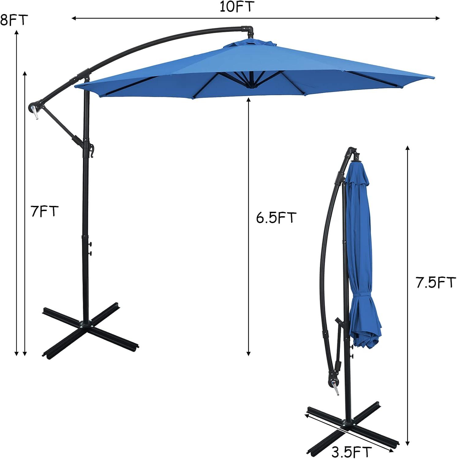 image:imageGiantex 10FT Patio Offset Umbrella 8 Ribs Cantilever Umbrella Outdoor wCrank Cross Base Tilt Adjustment Large Hanging Market Umbrella for Poolside Yard Lawn GardenNavy