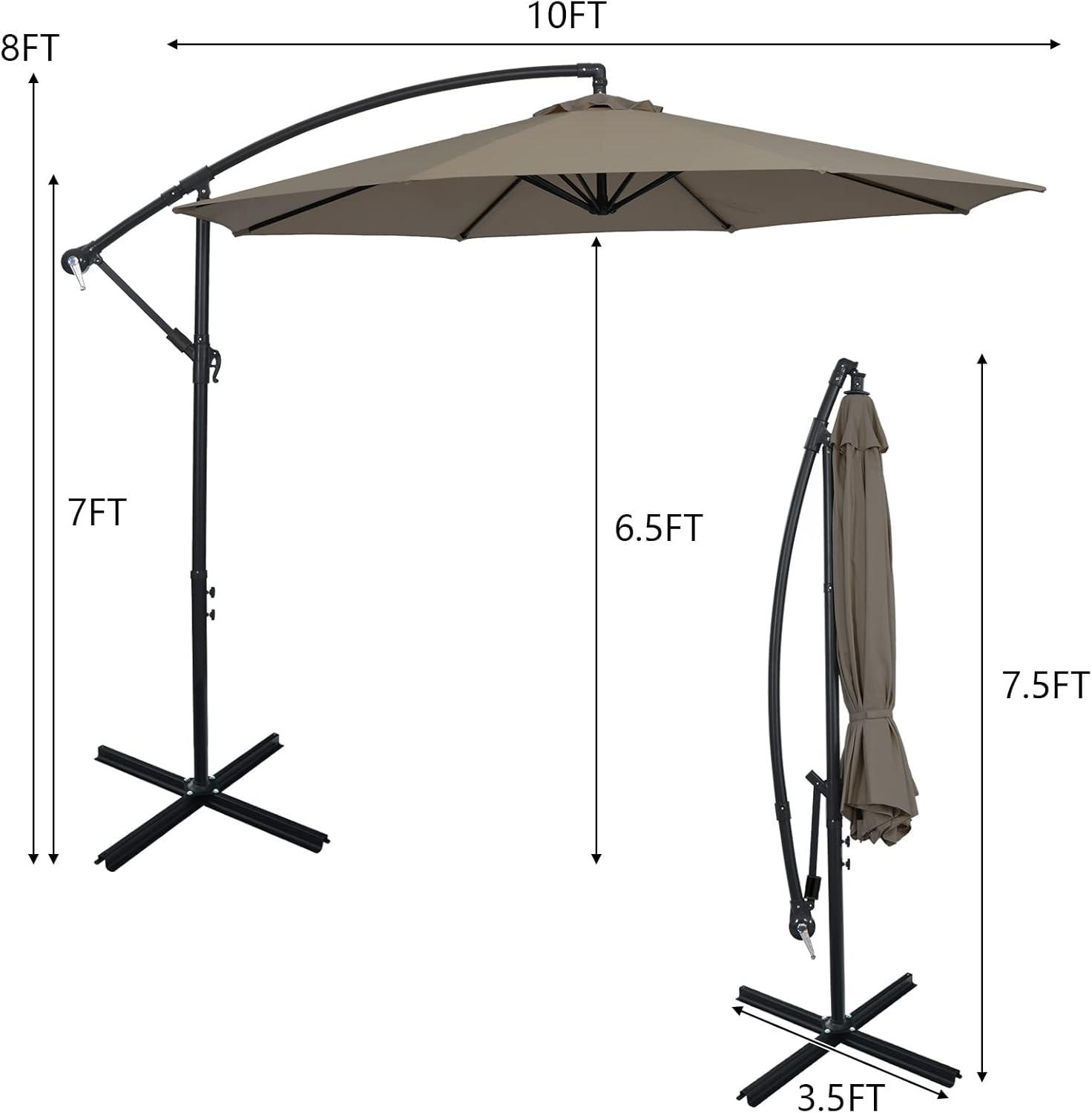 image:imageGiantex 10FT Patio Offset Umbrella 8 Ribs Cantilever Umbrella Outdoor wCrank Cross Base Tilt Adjustment Large Hanging Market Umbrella for Poolside Yard Lawn GardenTan