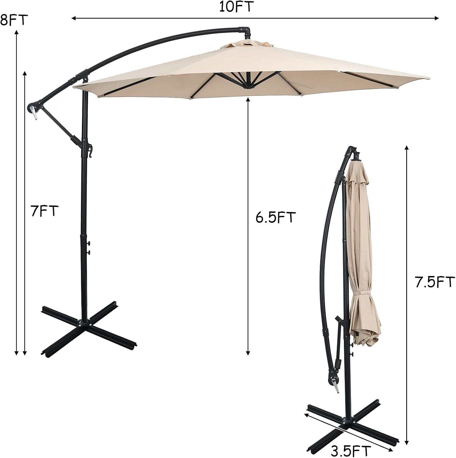 image:imageGiantex 10FT Patio Offset Umbrella 8 Ribs Cantilever Umbrella Outdoor wCrank Cross Base Tilt Adjustment Large Hanging Market Umbrella for Poolside Yard Lawn GardenBeige
