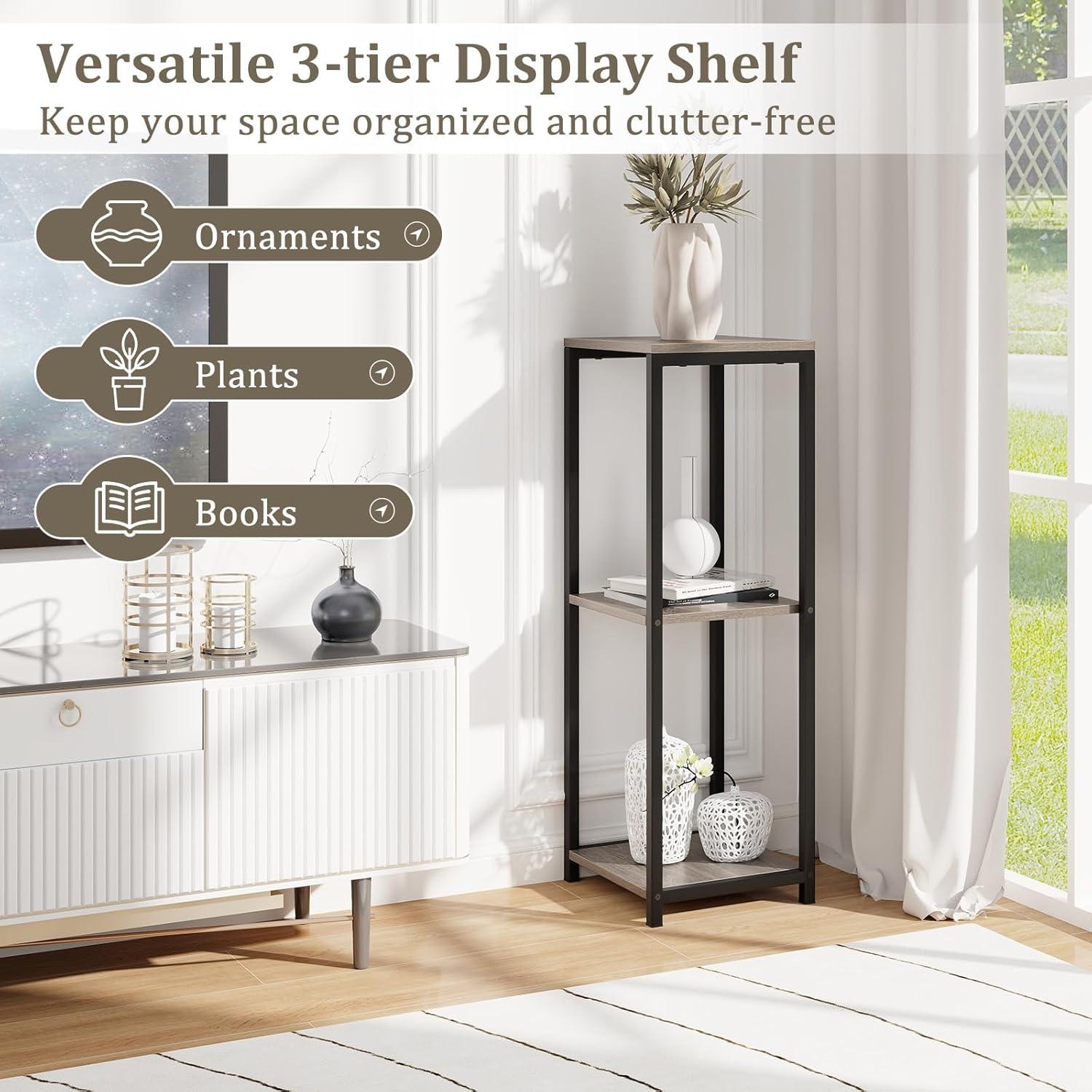 image:imageGiantex 3 Tier Tall Plant Stand Indoor 36 Inch Corner Plant Holder with Drawer amp Metal Frame Modern Plant Shelf for Multiple Flower Pots Square Plant Tables for Balcony Living room 1 PackGreyOpen Shelf