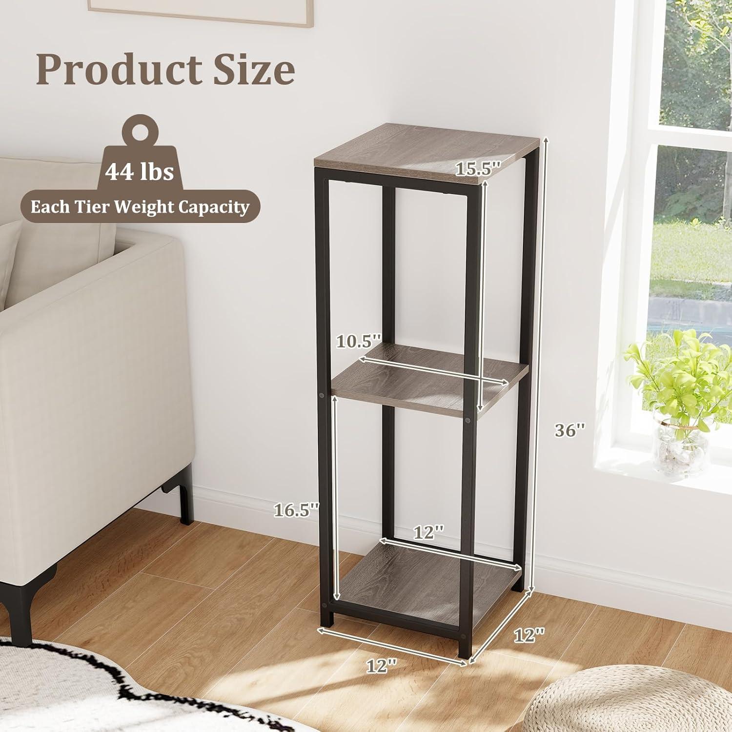 image:imageGiantex 3 Tier Tall Plant Stand Indoor 36 Inch Corner Plant Holder with Drawer amp Metal Frame Modern Plant Shelf for Multiple Flower Pots Square Plant Tables for Balcony Living room 1 PackGreyOpen Shelf