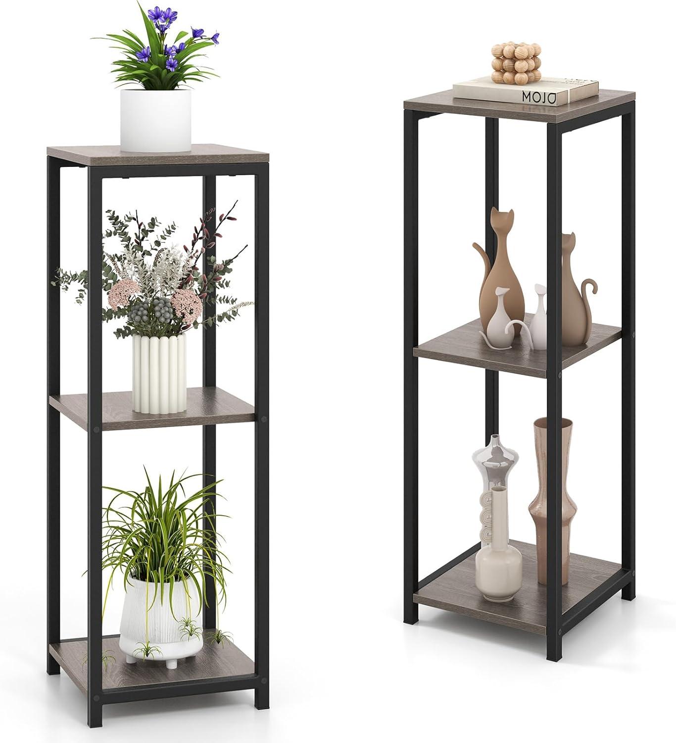 image:imageGiantex 3 Tier Tall Plant Stand Indoor 36 Inch Corner Plant Holder with Drawer amp Metal Frame Modern Plant Shelf for Multiple Flower Pots Square Plant Tables for Balcony Living room 1 PackGreyOpen Shelf