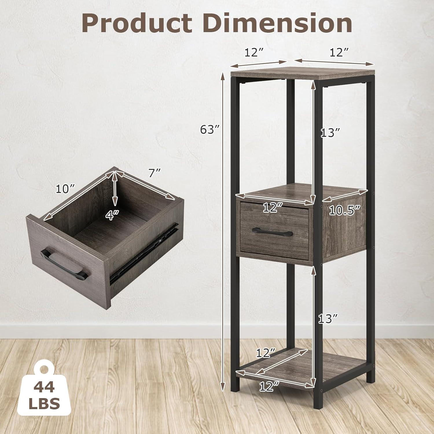 image:imageGiantex 3 Tier Tall Plant Stand Indoor 36 Inch Corner Plant Holder with Drawer amp Metal Frame Modern Plant Shelf for Multiple Flower Pots Square Plant Tables for Balcony Living room 1 PackGreymiddle Drawer