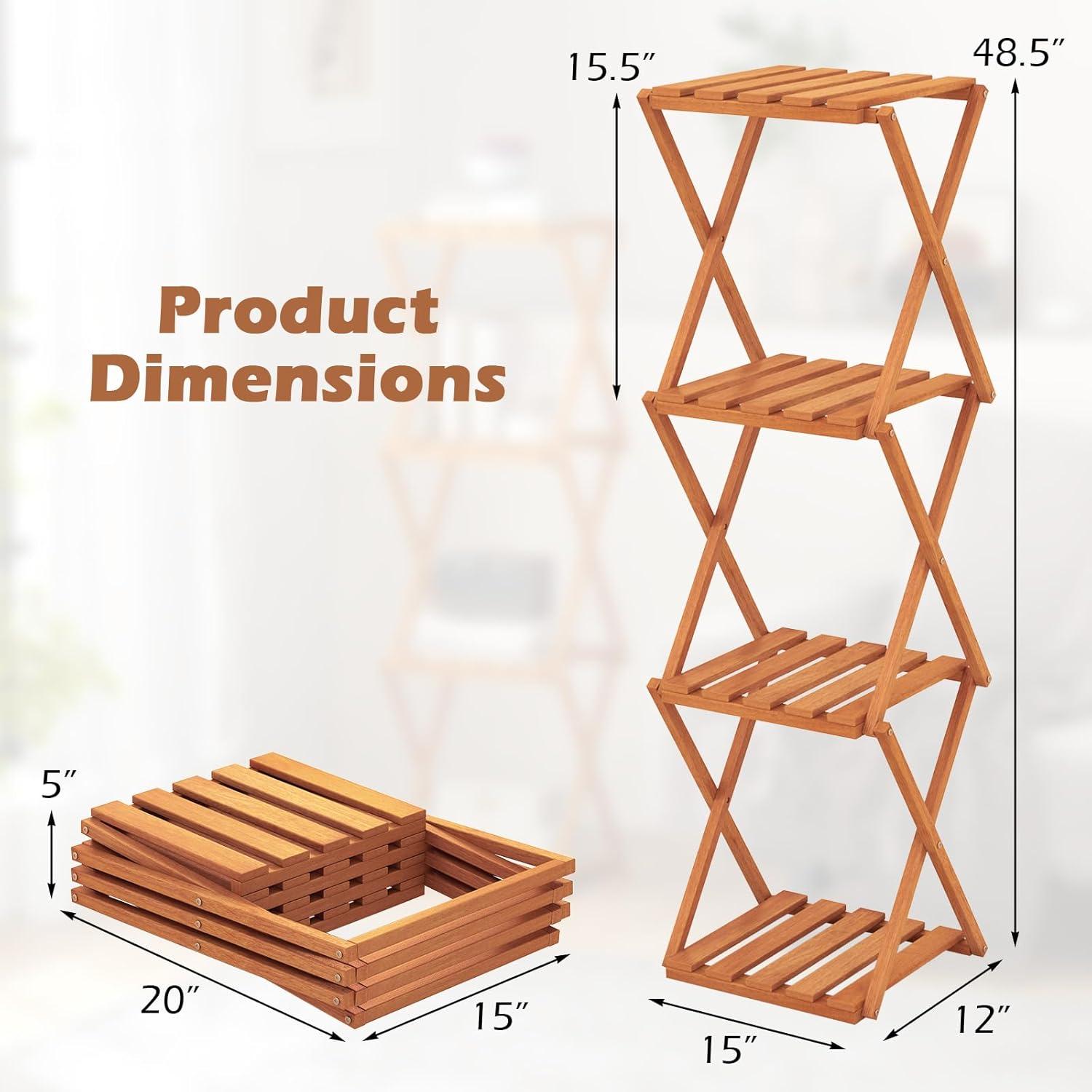 image:imageGiantex 4Tier Foldable Plant Stand Wooden Folding Display Rack with Sturdy Xshaped Structure Corner Plant Shelf for Yard Garden Patio Balcony Bedroom No Assembly Required