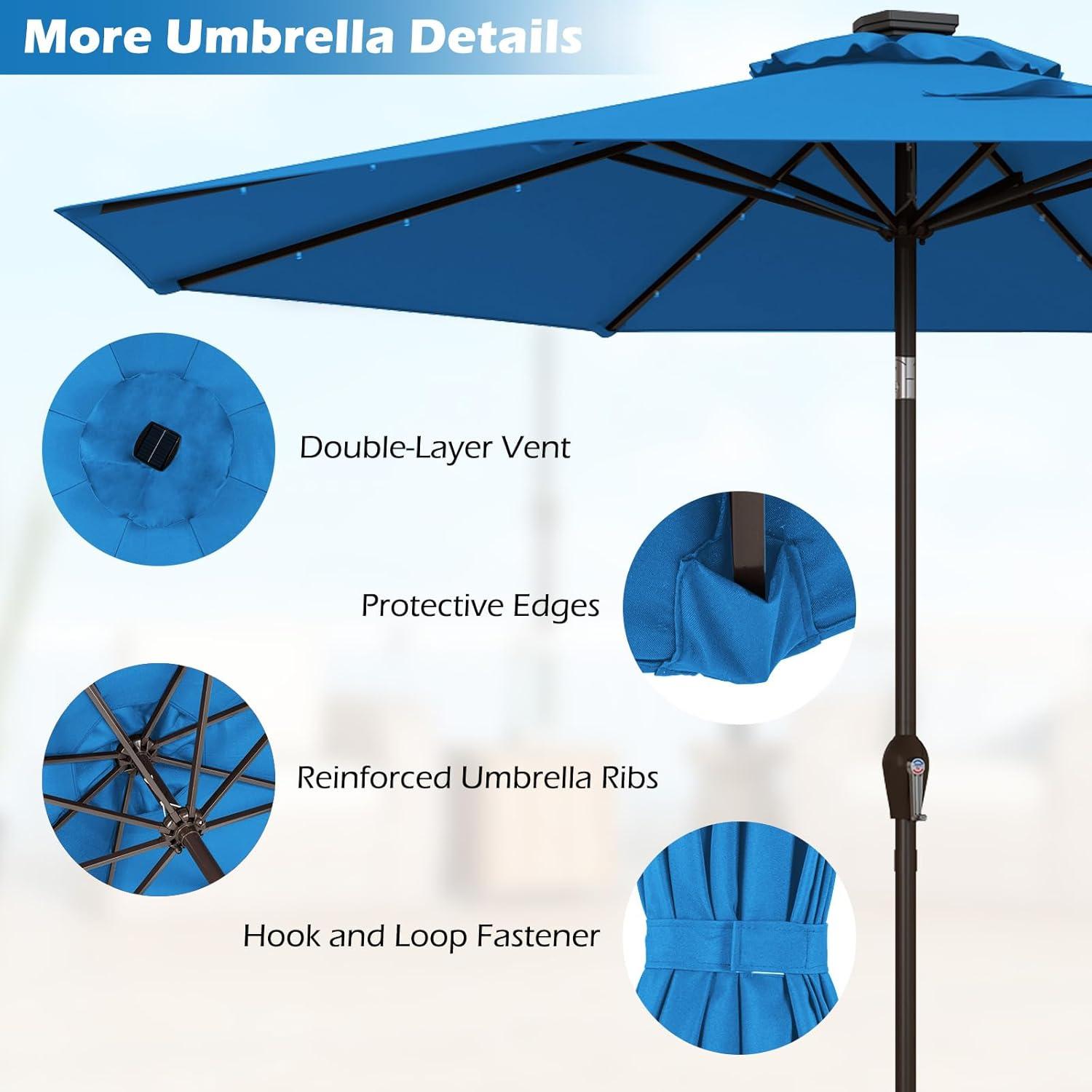 image:imageGiantex 9ft10ft Outdoor Patio umbrella with Solar Lights Table Market Umbrella with Crank and Pushbutton Tilt System Solar LED Lighted Patio Umbrella for Backyard Deck Pool BeachBlue