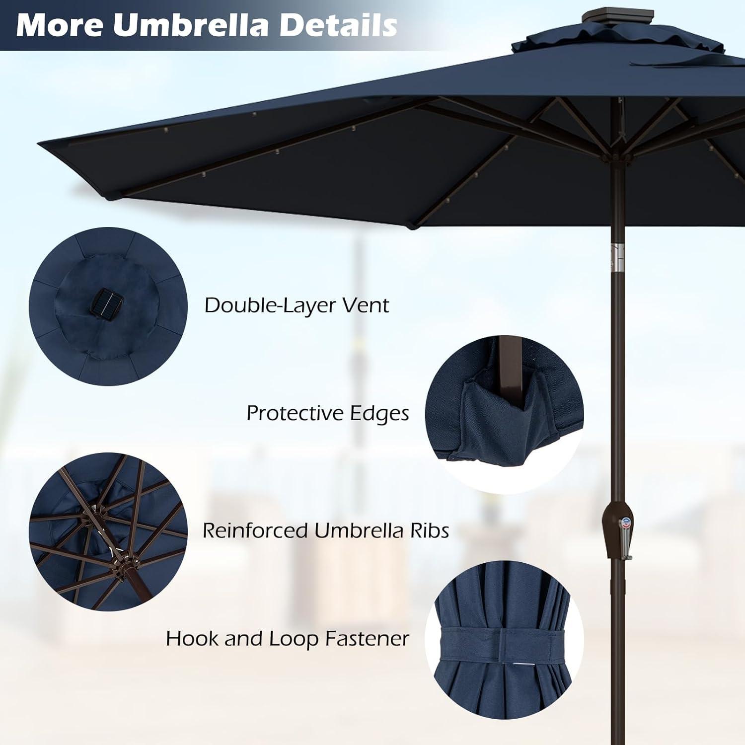 image:imageGiantex 9ft10ft Outdoor Patio umbrella with Solar Lights Table Market Umbrella with Crank and Pushbutton Tilt System Solar LED Lighted Patio Umbrella for Backyard Deck Pool BeachNavy