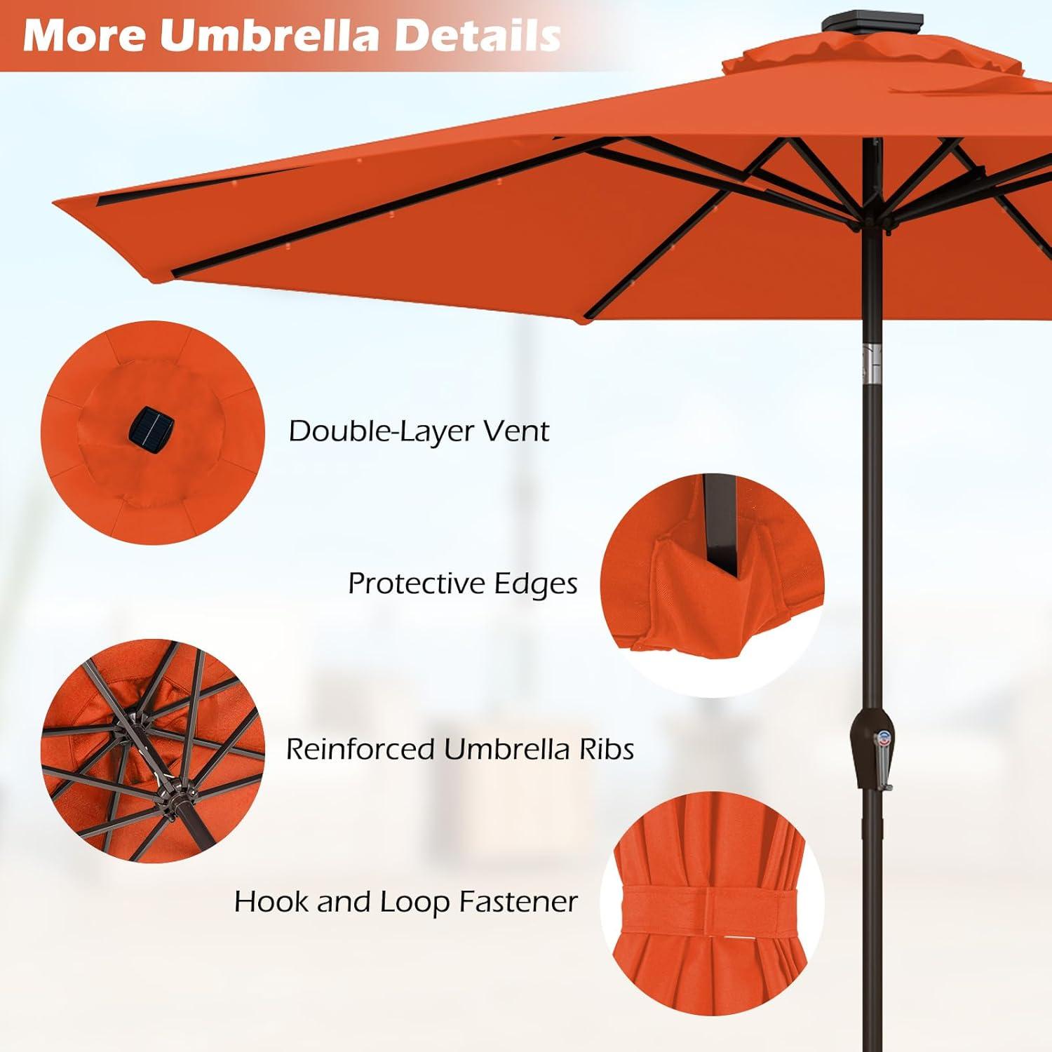image:imageGiantex 9ft10ft Outdoor Patio umbrella with Solar Lights Table Market Umbrella with Crank and Pushbutton Tilt System Solar LED Lighted Patio Umbrella for Backyard Deck Pool BeachOrange