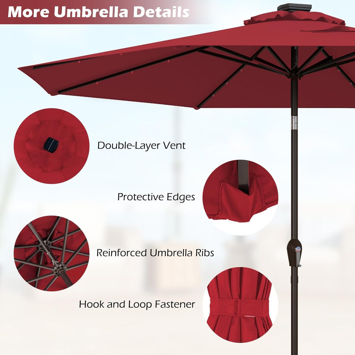 image:imageGiantex 9ft10ft Outdoor Patio umbrella with Solar Lights Table Market Umbrella with Crank and Pushbutton Tilt System Solar LED Lighted Patio Umbrella for Backyard Deck Pool BeachBurgundy