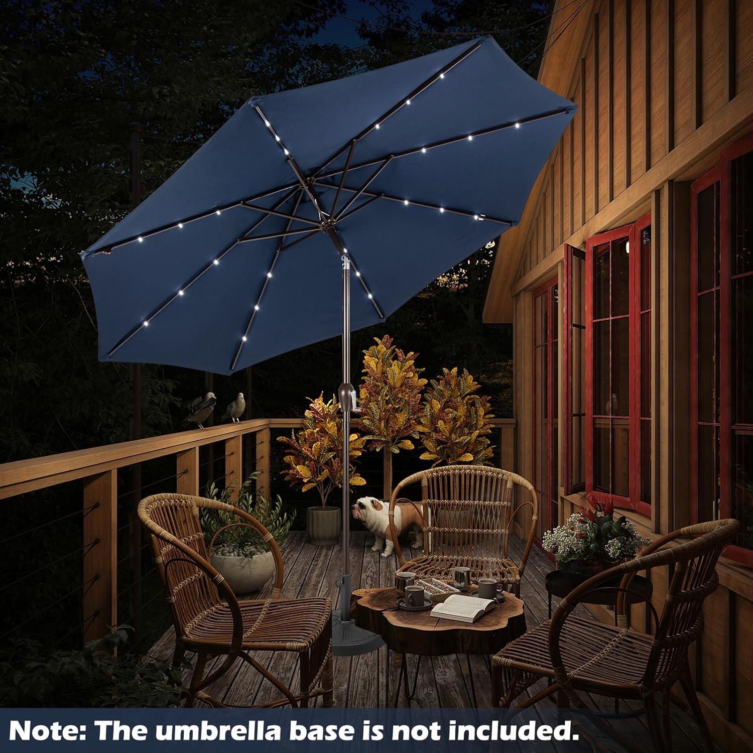 image:imageGiantex 9ft10ft Outdoor Patio umbrella with Solar Lights Table Market Umbrella with Crank and Pushbutton Tilt System Solar LED Lighted Patio Umbrella for Backyard Deck Pool BeachNavy