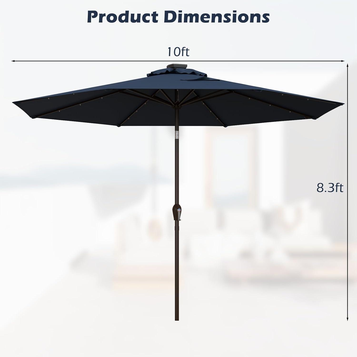 image:imageGiantex 9ft10ft Outdoor Patio umbrella with Solar Lights Table Market Umbrella with Crank and Pushbutton Tilt System Solar LED Lighted Patio Umbrella for Backyard Deck Pool BeachNavy