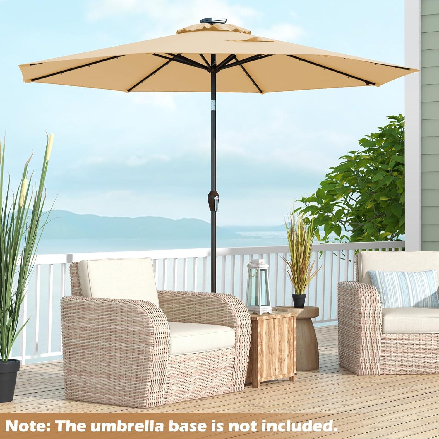 image:imageGiantex 9ft10ft Outdoor Patio umbrella with Solar Lights Table Market Umbrella with Crank and Pushbutton Tilt System Solar LED Lighted Patio Umbrella for Backyard Deck Pool BeachBeige