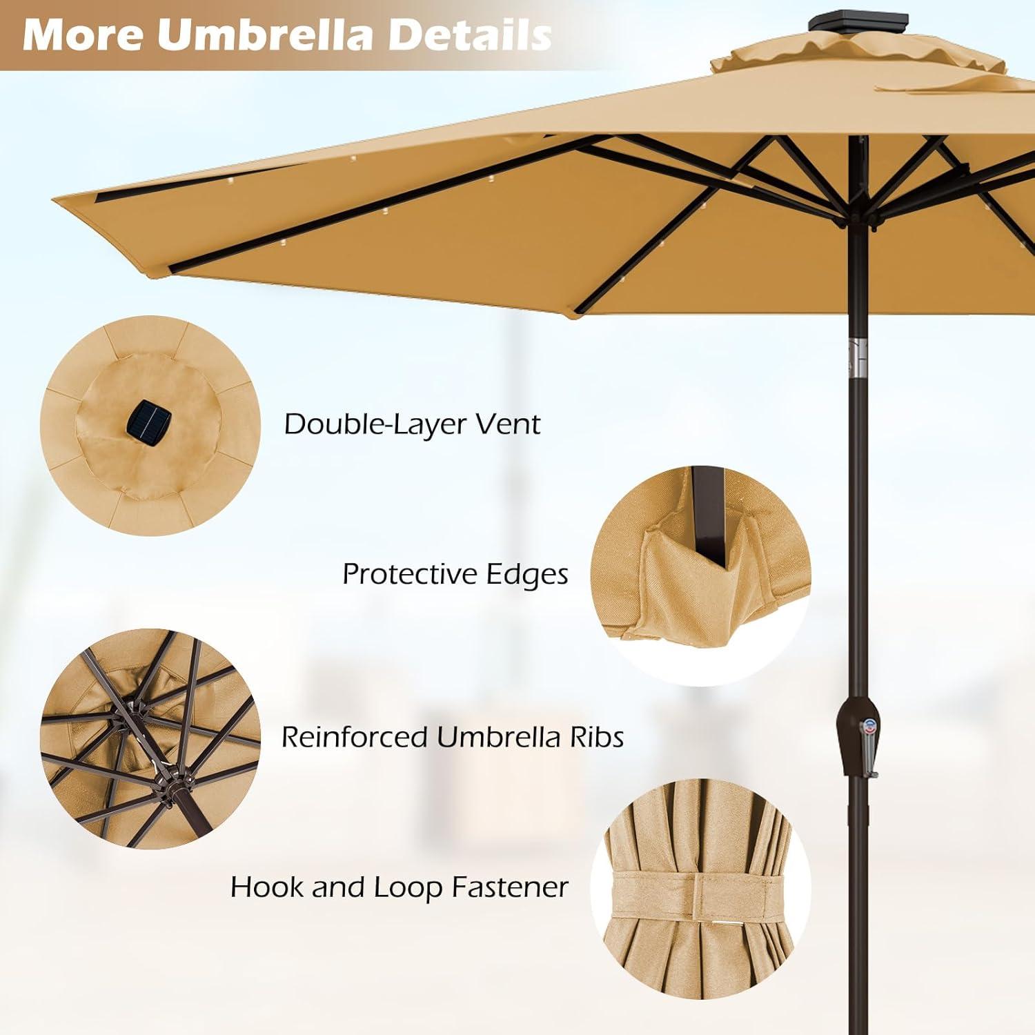 image:imageGiantex 9ft10ft Outdoor Patio umbrella with Solar Lights Table Market Umbrella with Crank and Pushbutton Tilt System Solar LED Lighted Patio Umbrella for Backyard Deck Pool BeachBeige