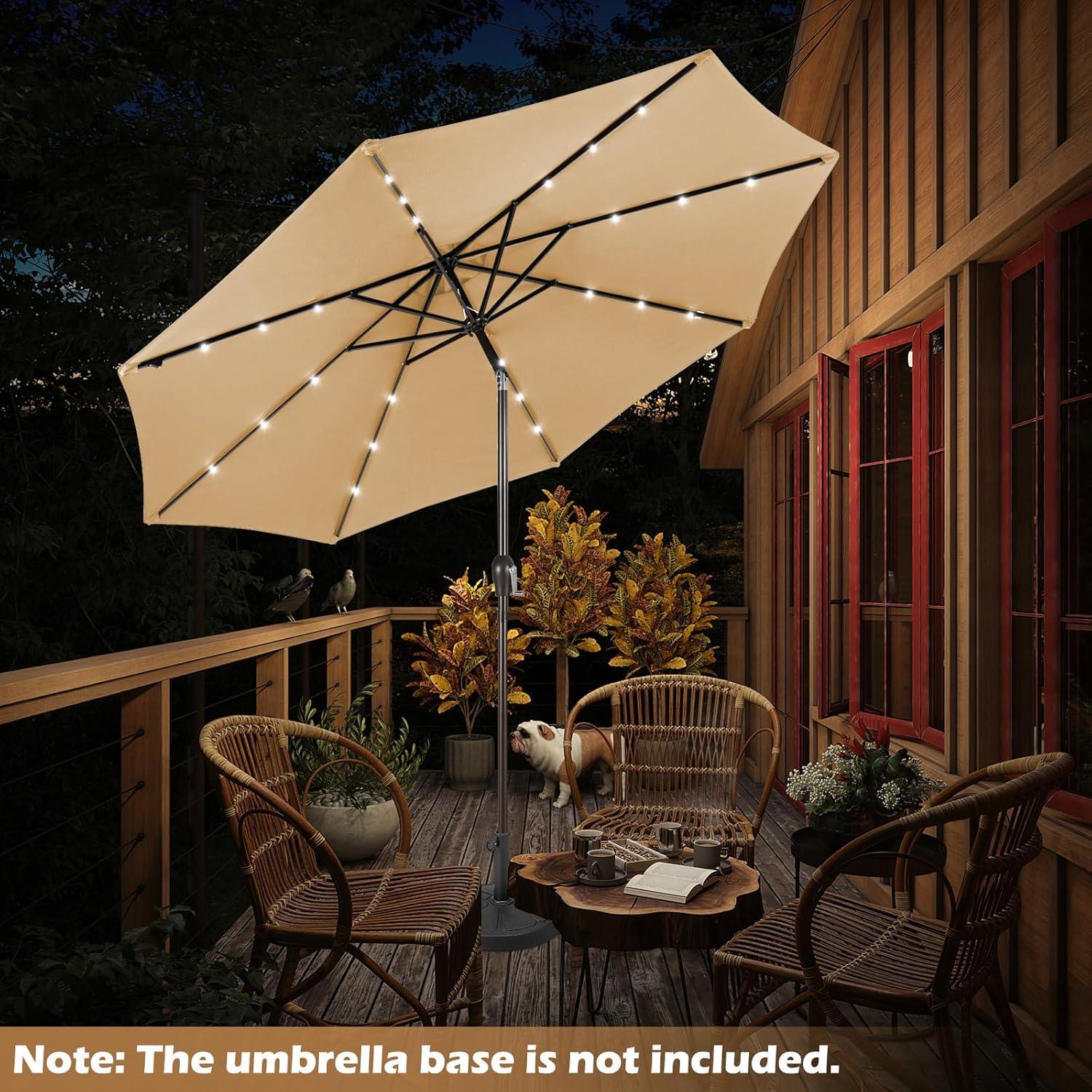 image:imageGiantex 9ft10ft Outdoor Patio umbrella with Solar Lights Table Market Umbrella with Crank and Pushbutton Tilt System Solar LED Lighted Patio Umbrella for Backyard Deck Pool BeachBeige