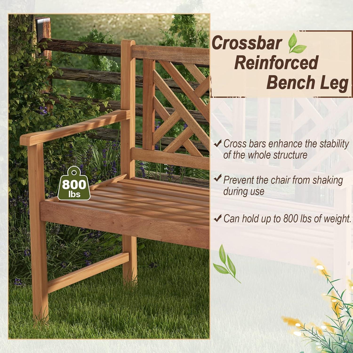 image:imageGiantex Outdoor Wooden Garden Bench 2Person Acacia Wood Loveseat with Armrests Backrest 800lbs Capacity Patio Park Bench for Backyard Front Porch Bench NonFoldableNonFoldable