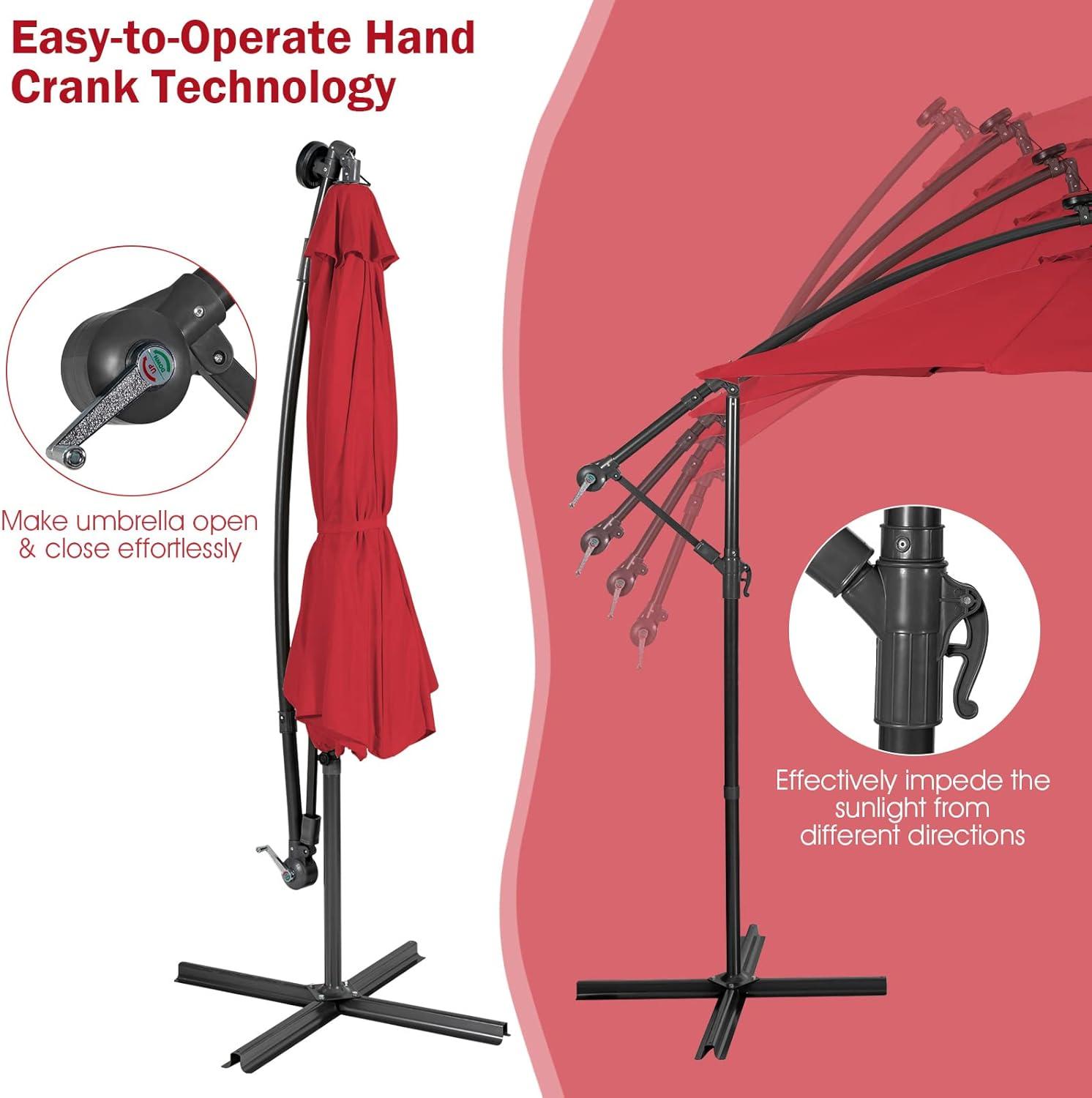 image:imageGiantex Patio Umbrella 10 Ft Pool Umbrellas with 32 LED Lights Solar Powered Offset Umbrella 8 Ribs Cantilever Umbrella with Tilting Adjustment HeavyDuty Outdoor UmbrellasBurgundy